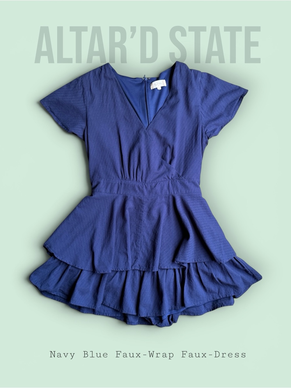 Altar’d State Navy Peplum Wrap Dress/Skort Tiered Ruffle Hem - Medium